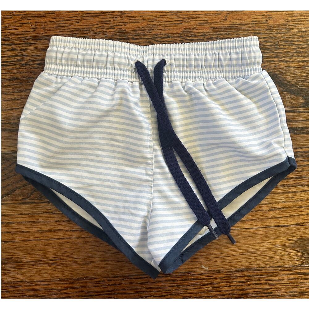 Minnow Swim Powder Blue White Striped Boy's Boardies Swim Trunks - 1